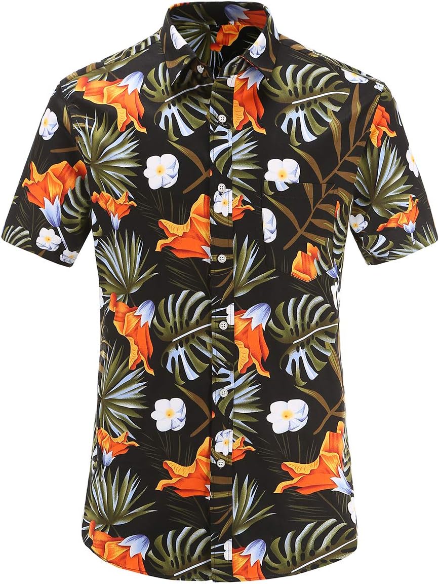 Jandukar Men's Flower Shirts Hawaiian Style Short Sleeve Summer Casual