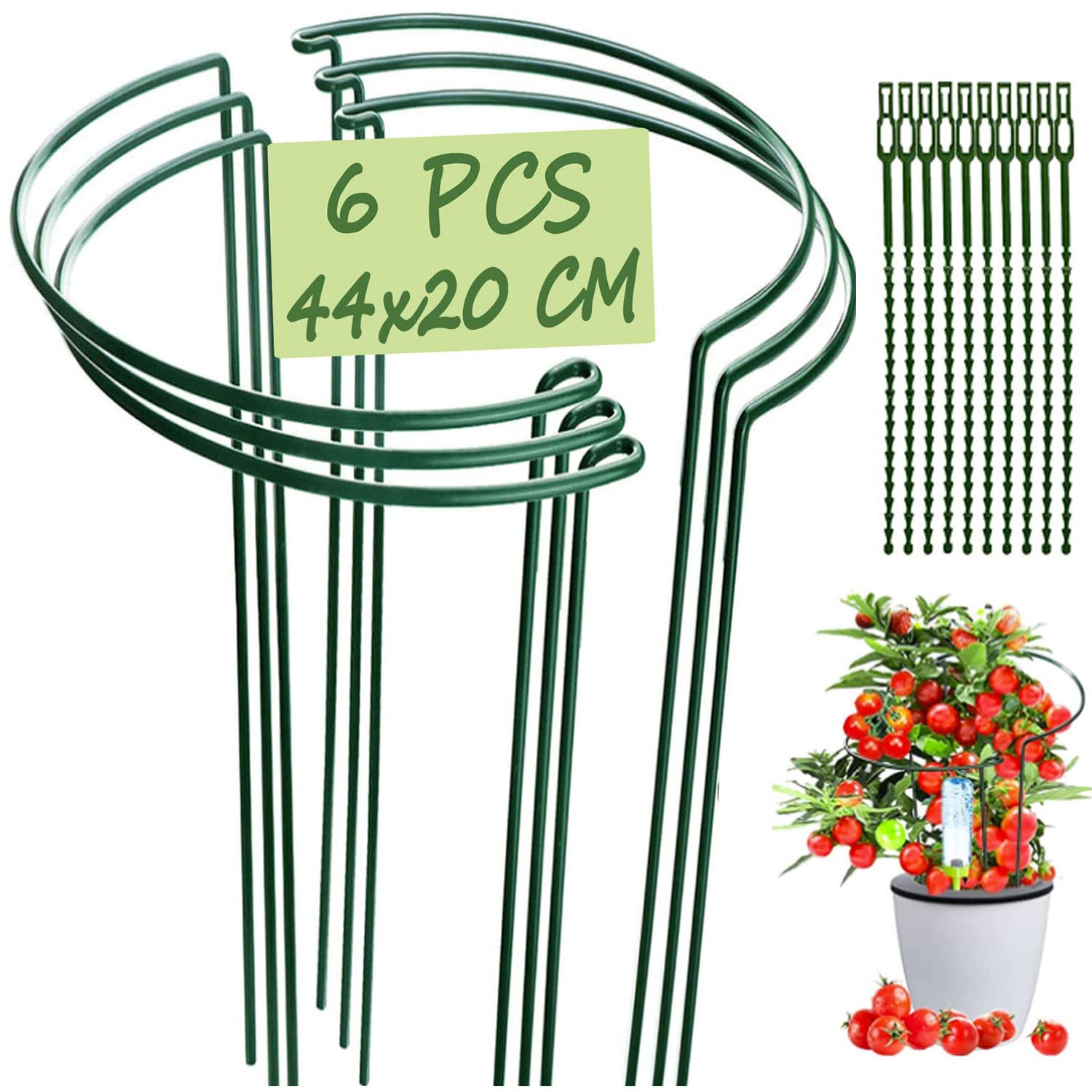 VLYHGO 6PCS 44x20cm Plant Supports for Garden Half Round Ring Plant Support Large Metal Garden Supports for Tomatoes Tulips, Roses, Daisies, Lavender