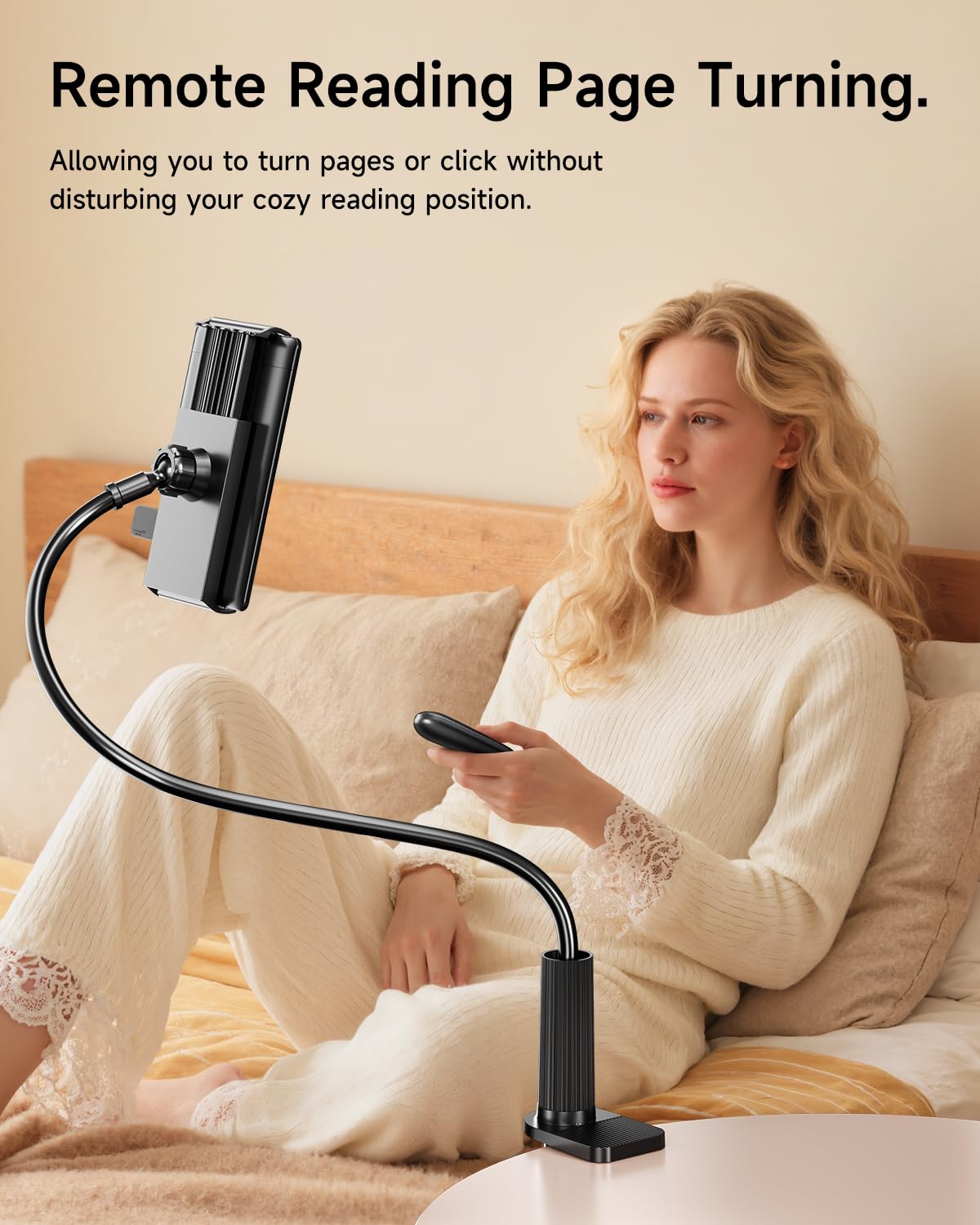 Kindle Holder with Remote Page Turner,Reading Stand for Bed, Desk with Clicker, for Kindle Paperwhite, Oasis, iPad, iPhone and More, Black Page Turner