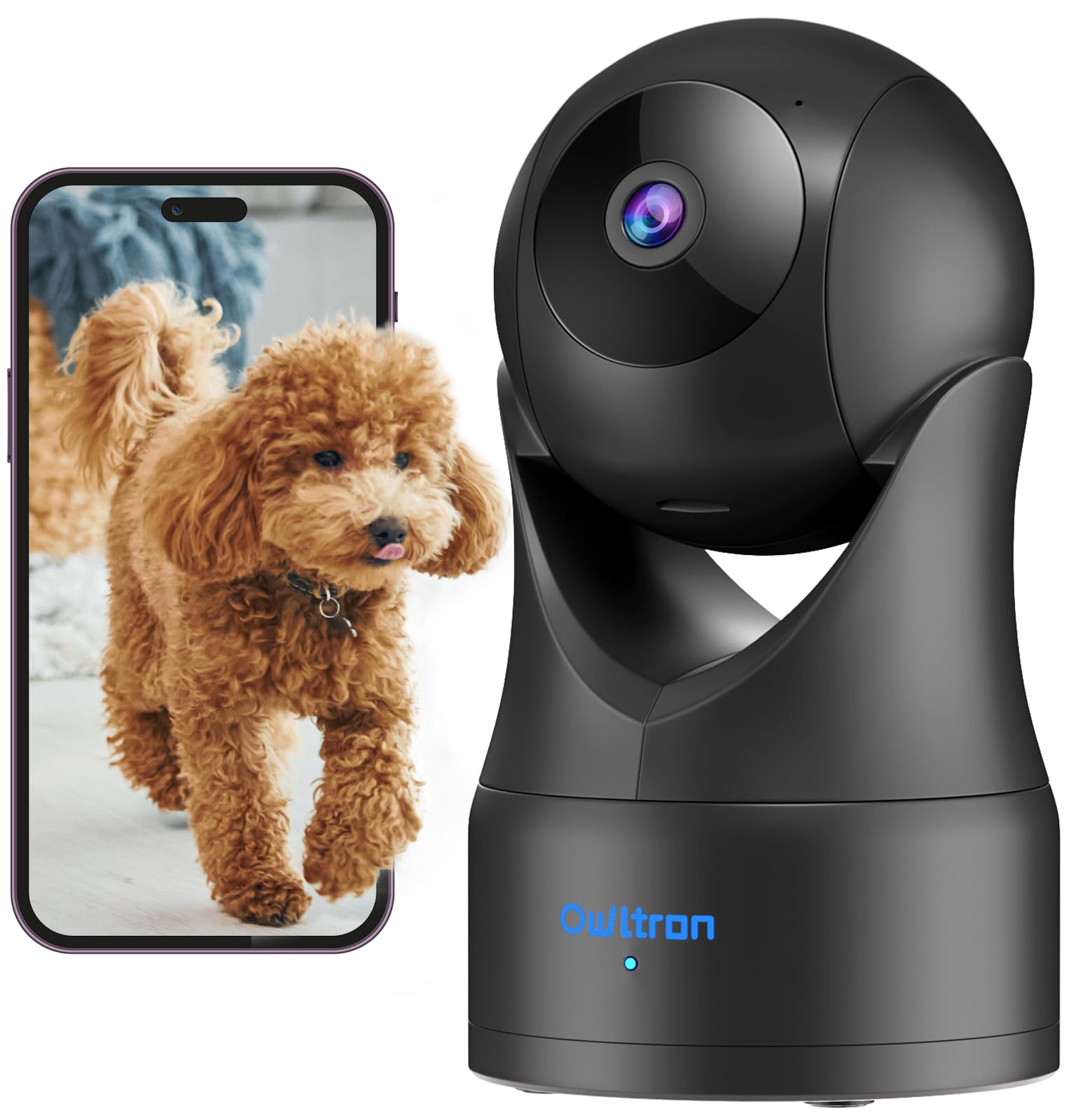 owltron 1080P Security Camera Indoor Baby Camera, Pet camera, Cameras House Security, 360° Pan/Tilt Motion Tracking, IR Night Vision, 2-Way Audio, Indoor Security Camera for Home/Pet, Work with Alexa