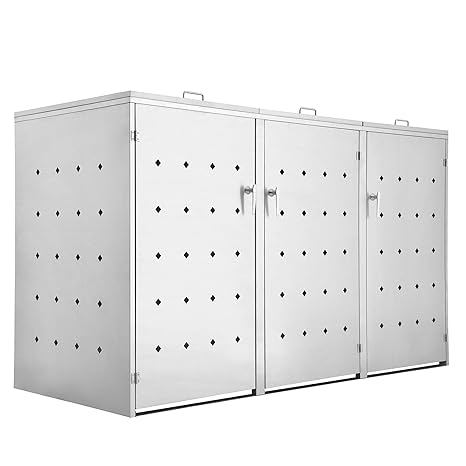 Zelsius Edelstahl Mülltonnenbox Rhombus für 3 Mülltonnen je 120 und/oder 240 Liter, Mülltonnenverkleidung mit 3 Klappdeckel, 