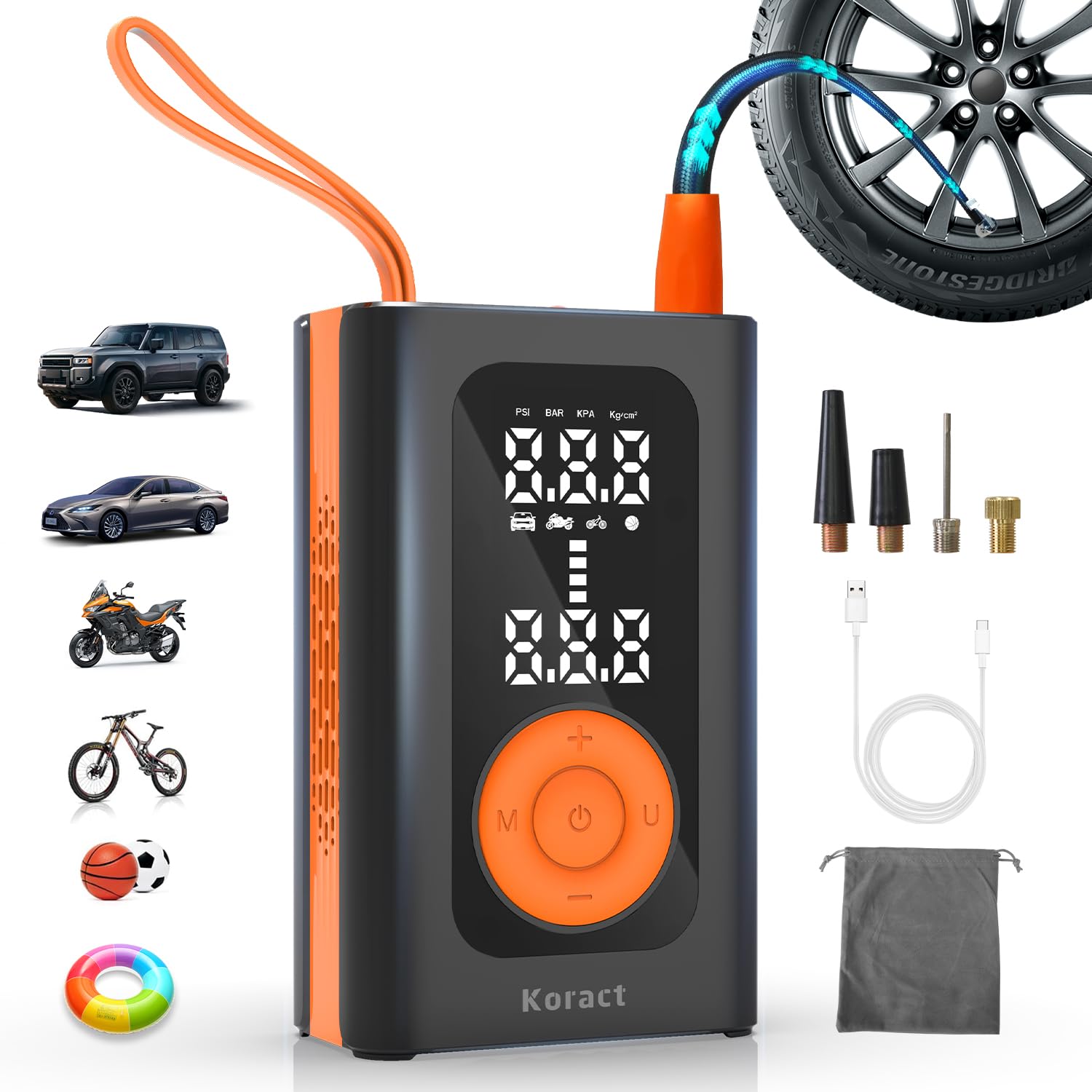 Photo 1 of Koract Tire Inflator Portable Air Compressor for Car Tires - 150PSI Cordless Air Pump with Pressure Gauge, LED Light & Auto Shutoff - Fast Pump for Motorcycle, Bike, Balls, Sports Equipment