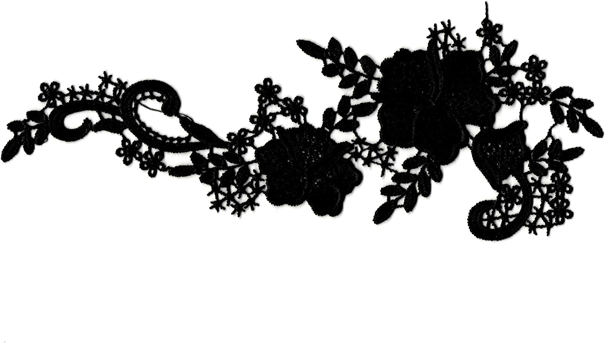 Black Floral lace Applique for Dress Sewing sew on Black Cotton lace Motif Applique Patch Per Piece (S27b)