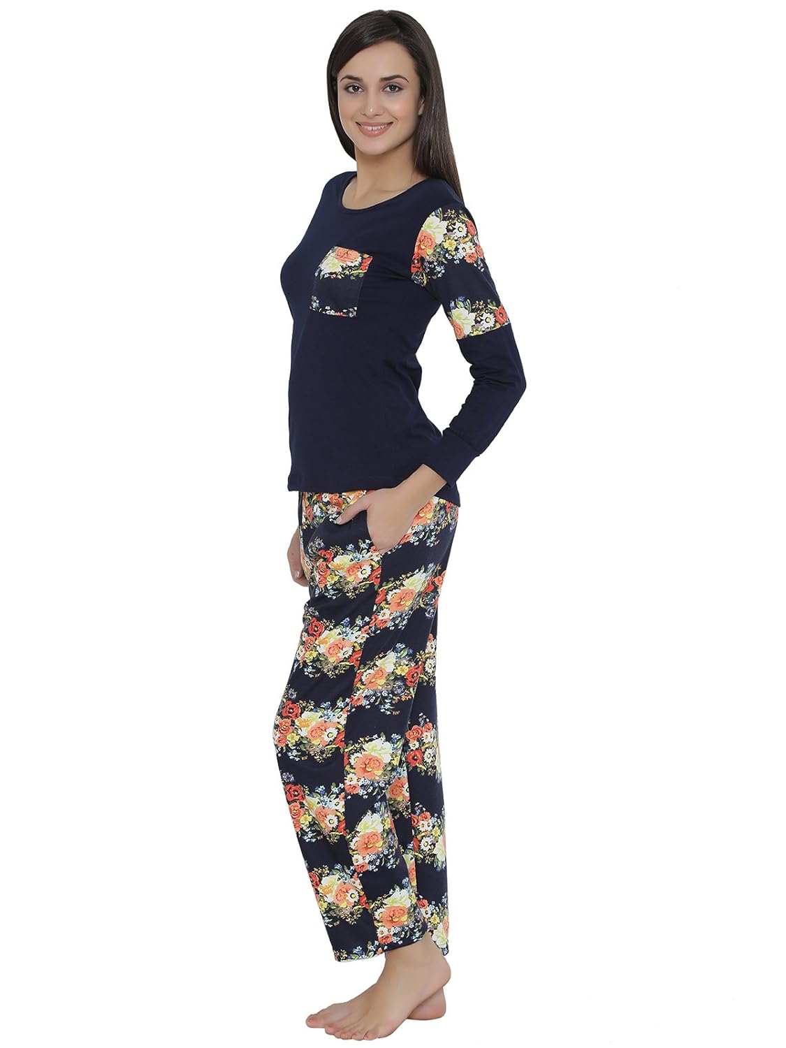 clovia women's warm floral print top & pyjama
