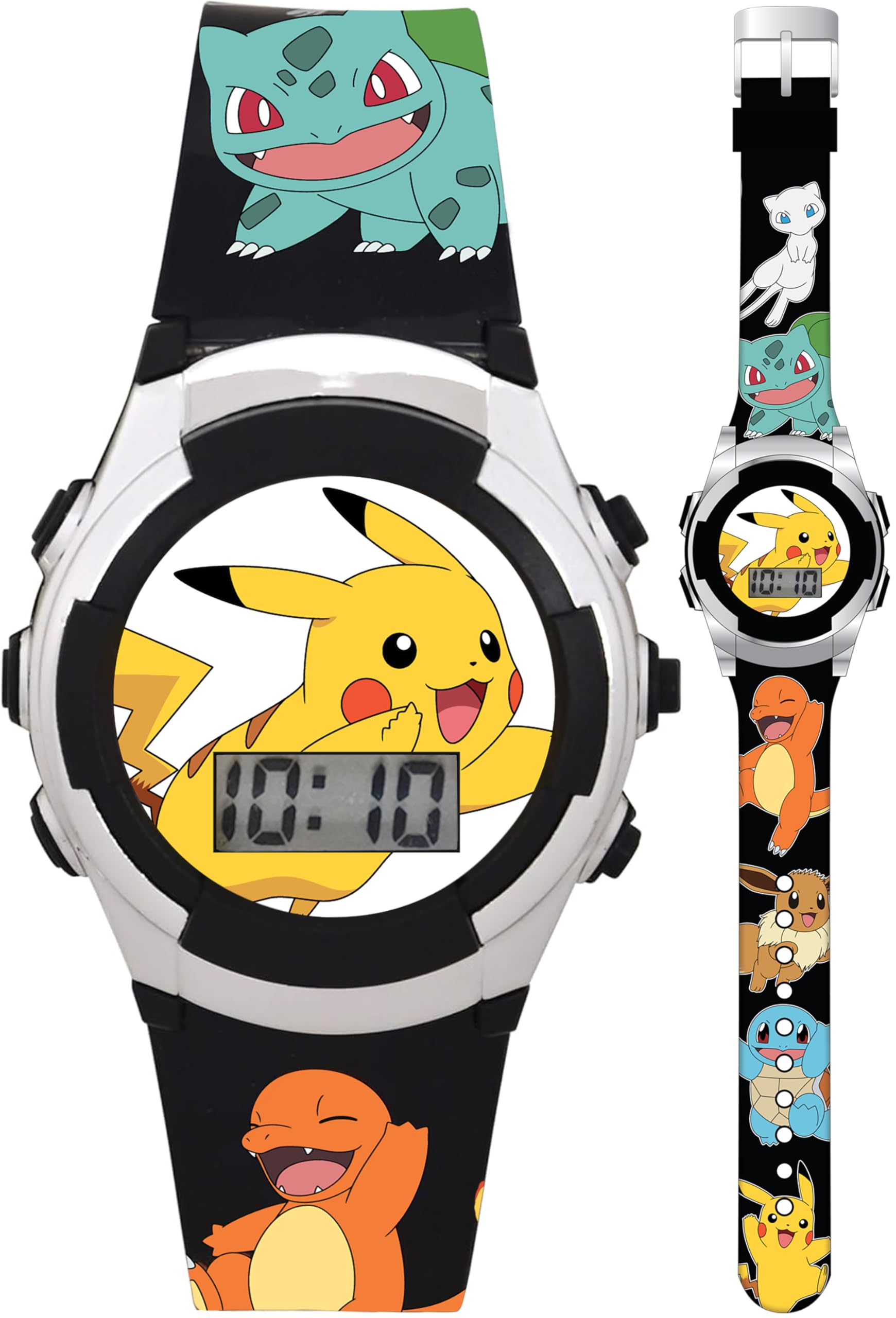 Photo 1 of Pokémon Light-Up Watch for Kids – Pikachu & Friends Themed, Digital LCD Display, Flashing Dial, Printed Strap Design, Metallic Case, Adjustable Band with Metal Buckle