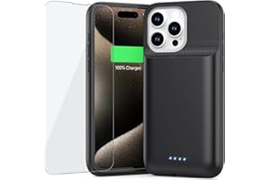 QTshine Battery Case for iPhone 15 Pro Max, [2025 Upgraded] 8600mAh Battery Charging Case, Anti-Fall Protection Rechargeable Extended Charger Cover for iPhone 15 Pro Max (6.7inch) Black