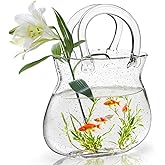 Jowgut Glass Purse Vase for Flowers, Clear Bag Vase with Handle, Unique Handbag Shape Decorative Fish Bowl for Cute Room Tabl