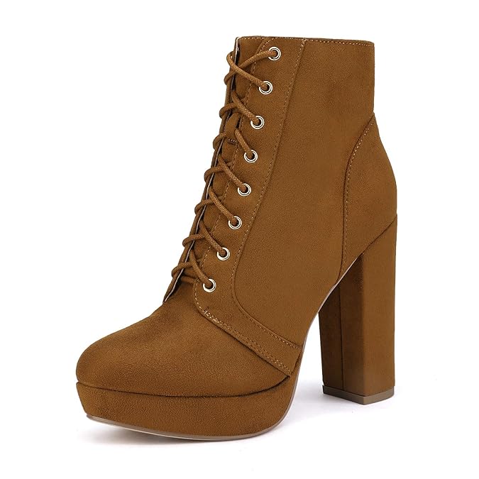 DREAM PAIRS Botines para Mujer con Plataforma Tacón Alto Bronceado/Ante 10 M US Kendra