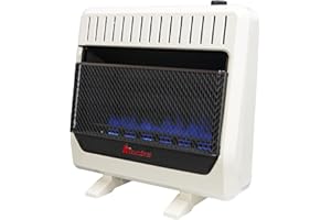 HearthSense BF30T-BB Ventless Dual Fuel Blue Flame Space Heater with Thermostat Control for Home and Office Use, 30000 BTU, Heats Up to 1400 Sq. Ft., Includes Wall Mount, Base Feet, and Blower, White