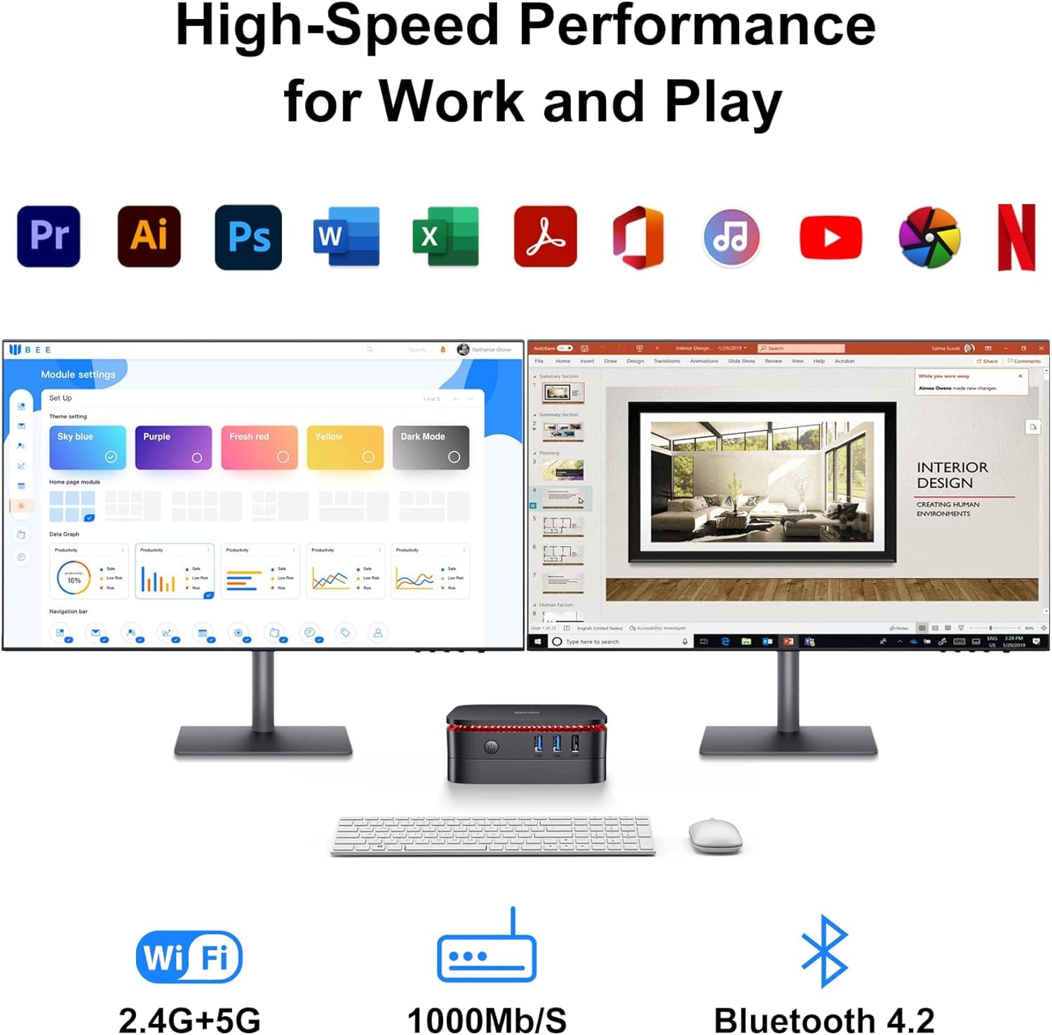 Blackview MP60 Mini PC 16GB DDR4 RAM 512GB M.2 SSD, Gaming Computer with Processor Intel N5095, VESA/Home/Business Mini Desktop, 4K HD Dual HDMI Gigabit Ethernet, Black