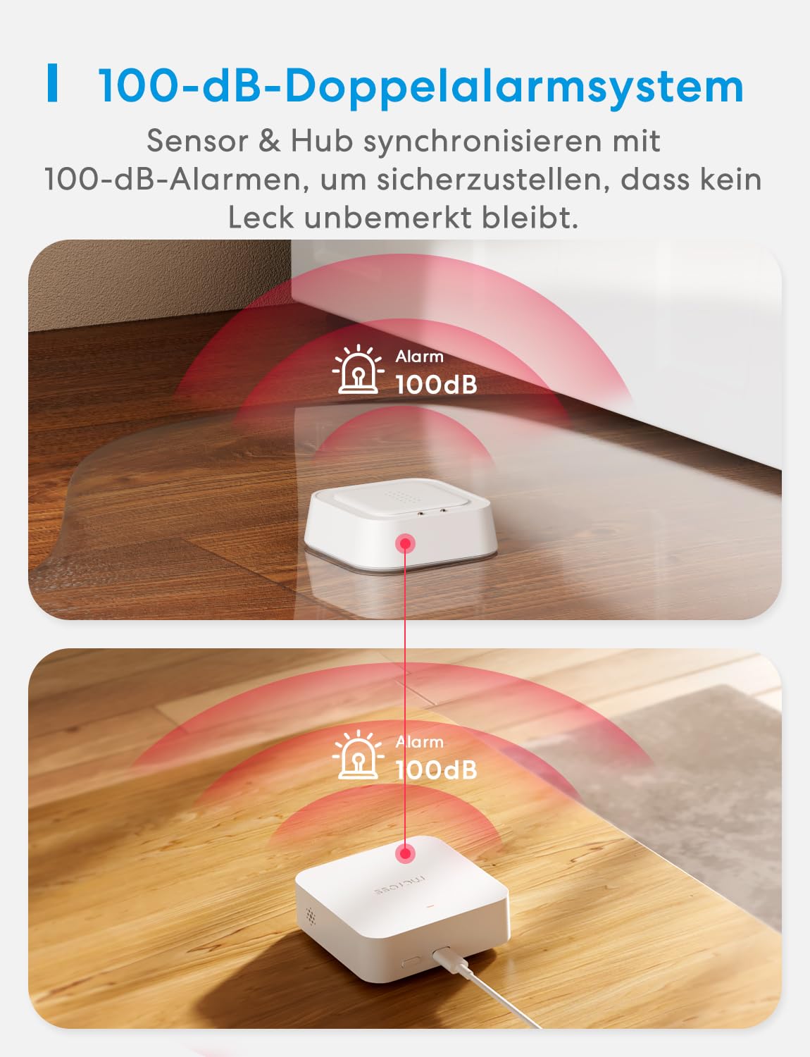 Meross Smart Wassermelder mit Hub MSH400 | Wasserlecksensor WLAN 0,3 mm Erkennung | bis 100dB Sensor & APP & Hub-Alarm | Smart Wasseralarm Melder für Küche, Badezimmer, Keller | Batterie für 3 Jahre 2