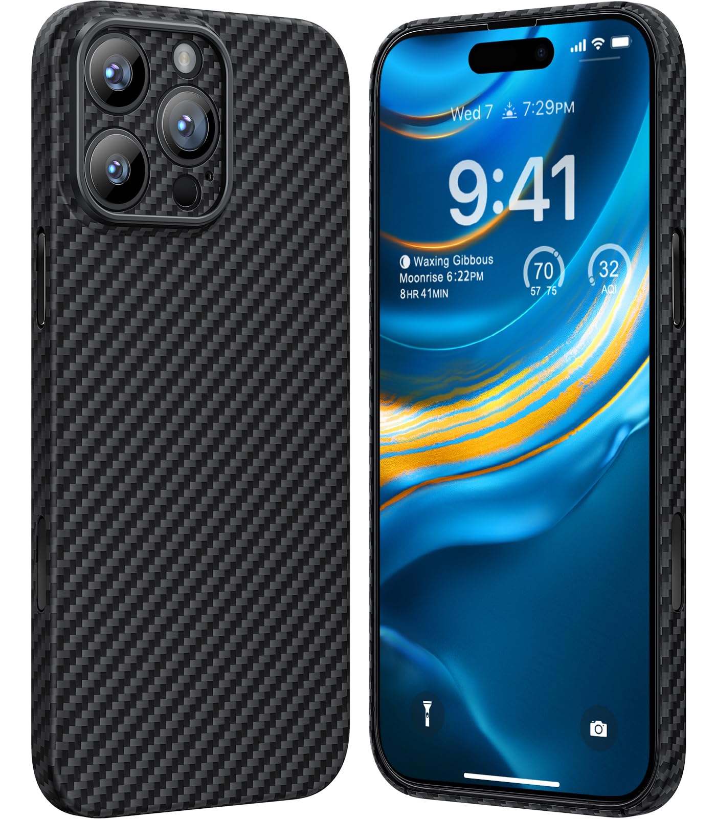 memumi Ultra-thin Aramid Fiber Case for iPhone 16 Pro, [Support Wireless Charging] Sturdy Durable Aramid Fiber Thin Case, With 3D Grip Touch, Military Grade Drop Protection Black