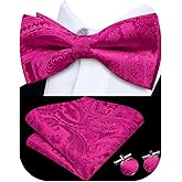 Hi-Tie Bow Ties for Men Pre-Tied Pocket Square with Cufflinks Mens Bowtie Sets for Wedding Formal Party