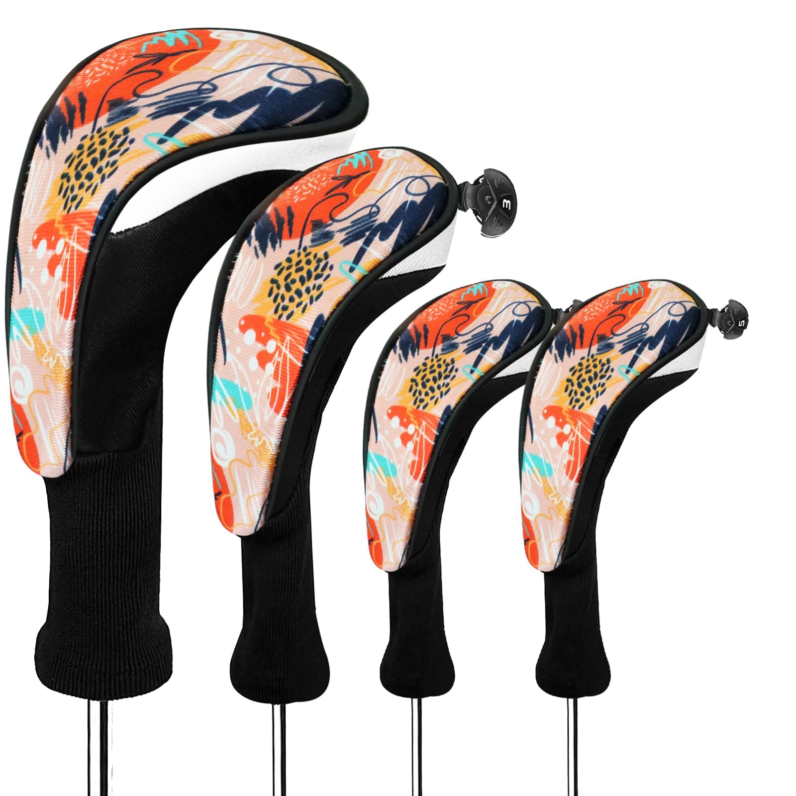 FINGER TEN Golf Club Head Covers for Woods Long Cover Driver Hybrid Fairway, Headcovers with Interchangeable No. Tag Novelty Durable Fit Woods Clubs (Orange-4 pack (1 Driver& 1 Fairway&2 Hybrid))