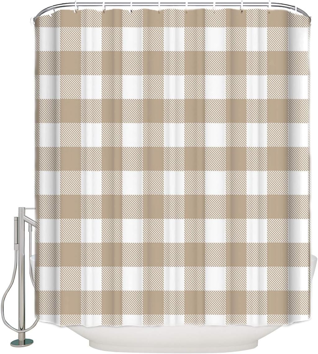 COLORSUM Stall Shower Curtain Classic Khaki Plaid Buffalo Check Pattern