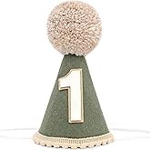 Finduat Wild One First Birthday Party Hat, Deep Green with Pom Pom, Safari Woodland Theme