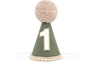 Finduat Wild One First Birthday Party Hat, Deep Green with Pom Pom, Safari Woodland Theme