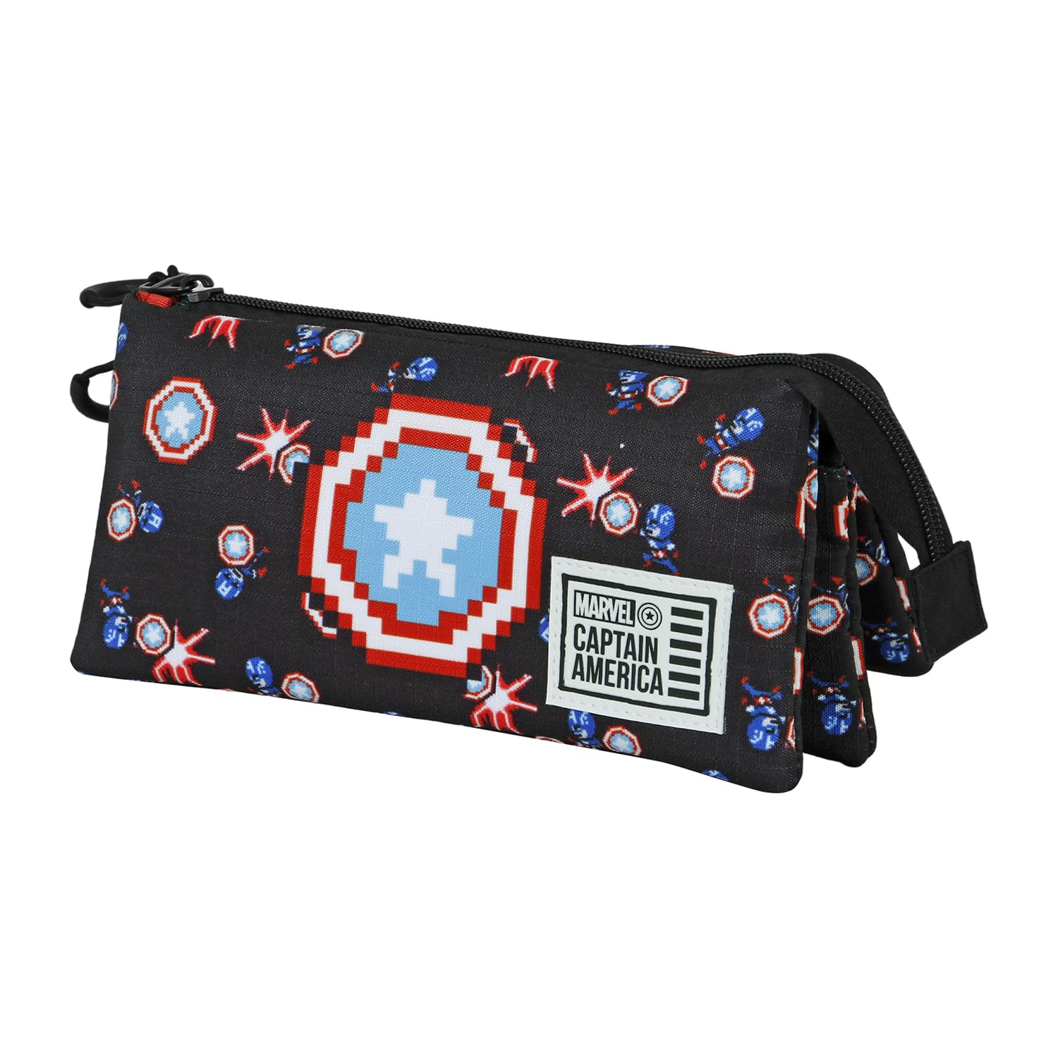 Marvel Captain America Captain Pixel-ECO Triple Pencil Case, Black, 23 x 11 cm