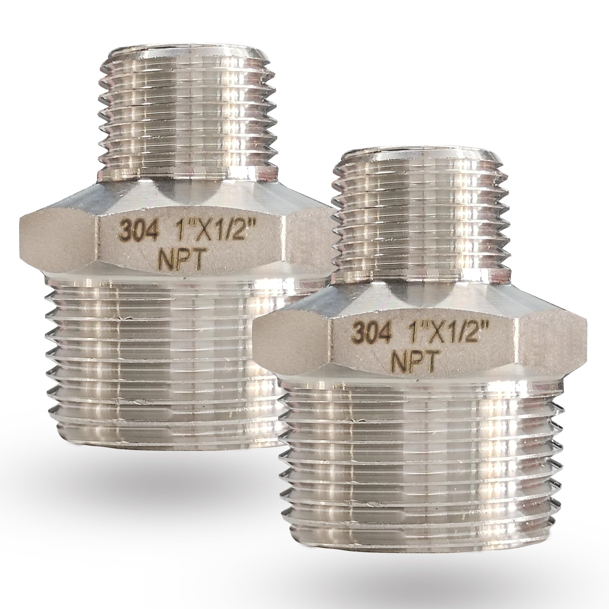 Photo 1 of 1" x 1/2" NPT Male Threaded Hex Nipple Reducer, 304 Stainless Steel Reducing Nipple Pipe Fitting Adapter, 2000psi Reducer Connector