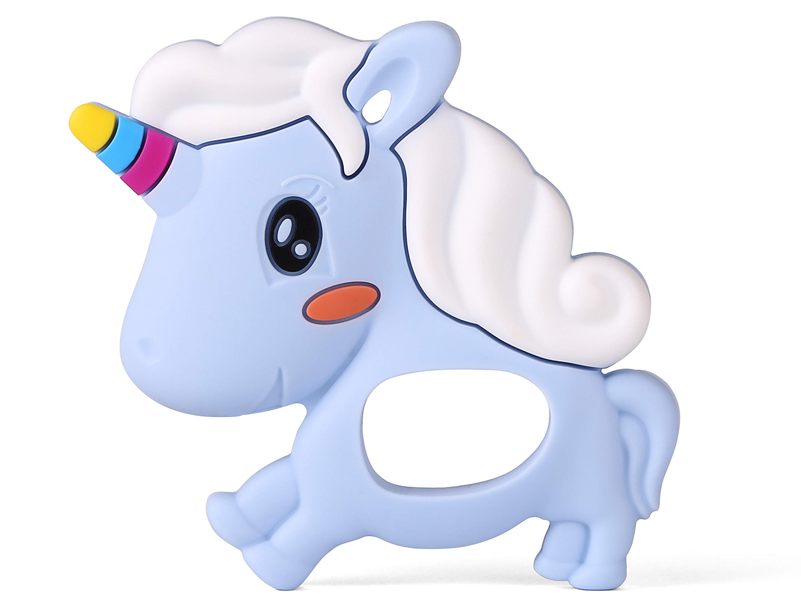 PREMYO Teething Toy for Baby Teether Silicone - Soothes Sore Gum Pain - Easy to Grab BPA Free Unicorn Blue