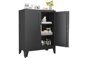 RISTERN Black Metal Storage Cabinet, 36" Sideboard Buffet Cabient, Kitchen Pantry Storage Cabinet with Doors and 2 Adjustable Shelves, for Office, Home, School