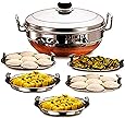 tag ltd All-in-One Stainless Steel Multi Kadhai Steamer with Copper Bottom with 5 Plates -2 Idli, 2 Dhokla and 1 Patra Plate