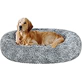 Coohom Oval Calming Donut Cuddler Dog Bed,Shag Faux Fur Cat Bed Washable Round Pillow Pet Bed(30"/36"/43") for Small Medium D