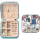 shunmei Mini Travel Jewelry Box,PU Leather Portable Jewelry Organizer Case,Art Accessories Storage Holder Boxes for Earring, Necklace, Rings, Bracelets (Six Cats)