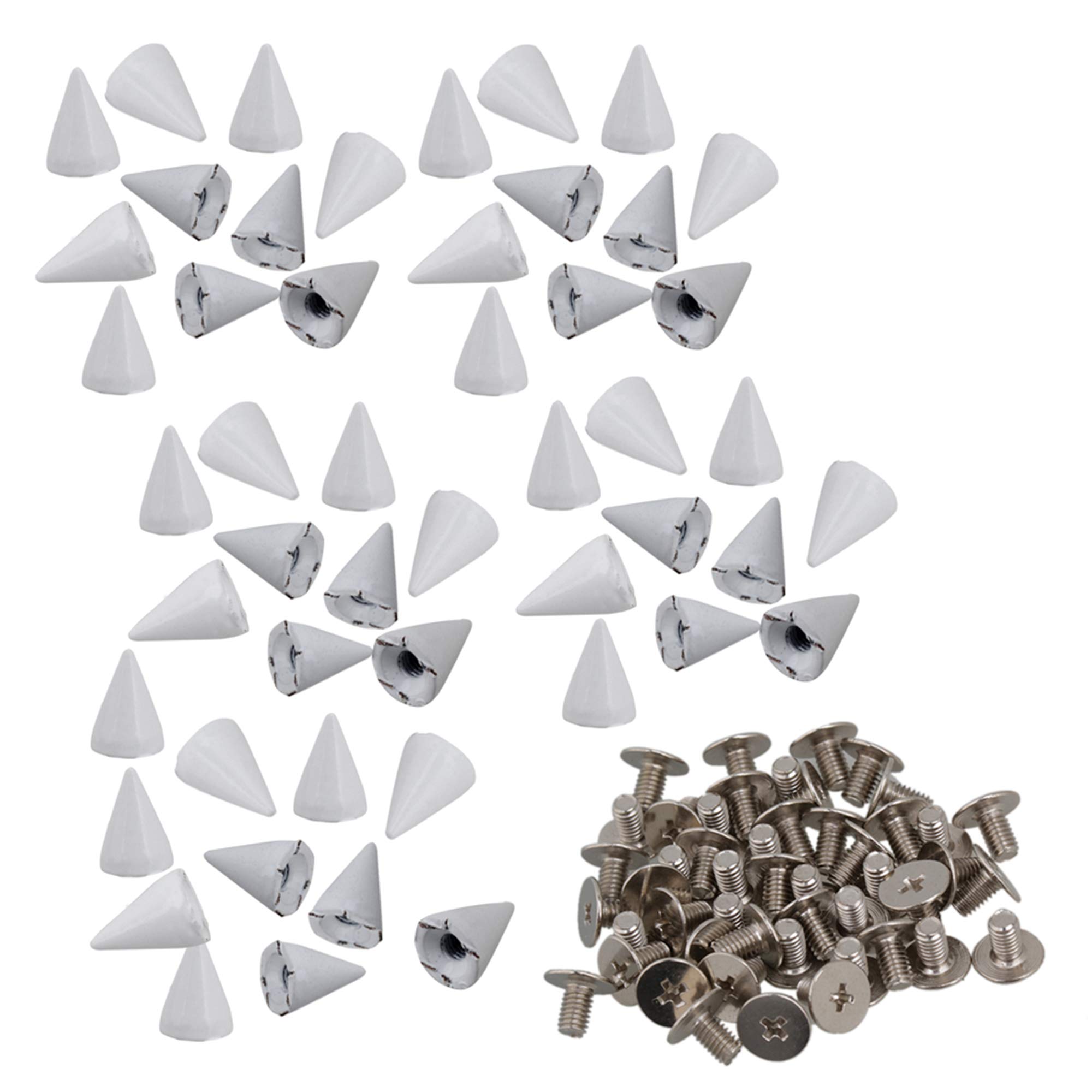 White Spike and Studs Zinc Alloy Screw Back DIY Punk Rivet Spikes for Leathercraft Set of 50