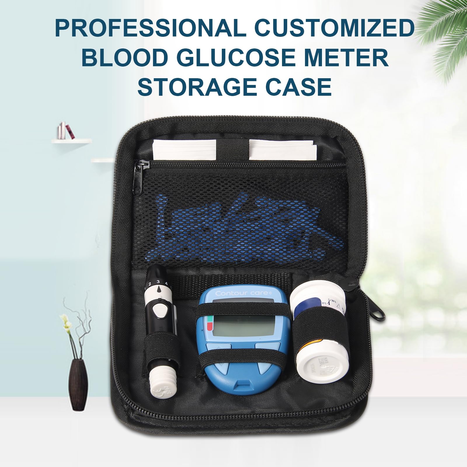 GENCAM Diabetes Supply Case, Diabetic Organizer For Test Strips With Mesh Pocket, Portable Diabetes Testing Kit bag, Travel Blood Glucose Meter Glucometer Storage Bag, Glucose Monitor Case