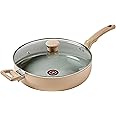 T-fal Refresh Ceramic, Ceramic Non Stick Jumbo Cooker w/Lid 5 Quart, Oven Broiler Safe 350F, Cookware, Kitchen, Deep Frying Pan w/Handle, Saute Pan, Healthy Cooking, Skillet, Pots and Pans Sand Dune