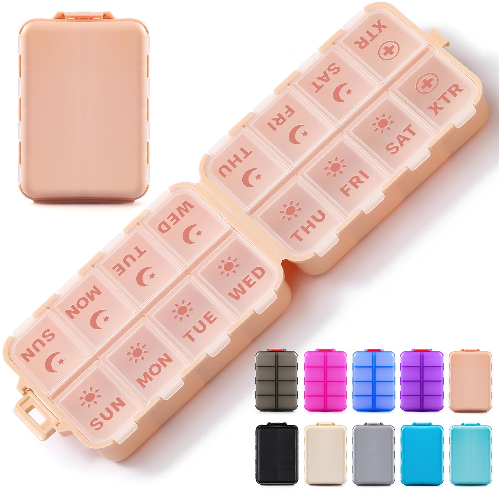 Photo 1 of **INCOMPLETE**Foldable Weekly Pill Organizer, 8 COMPARTMENTS, HELLO KITTY 2 Times a Day with 2 Extra Compartments - Etched Labels - Portable 7 Day AM PM Medicine Box, Week Daily Travel Pill Case Holder Dispenser for Vitamin, Supplement - Pink