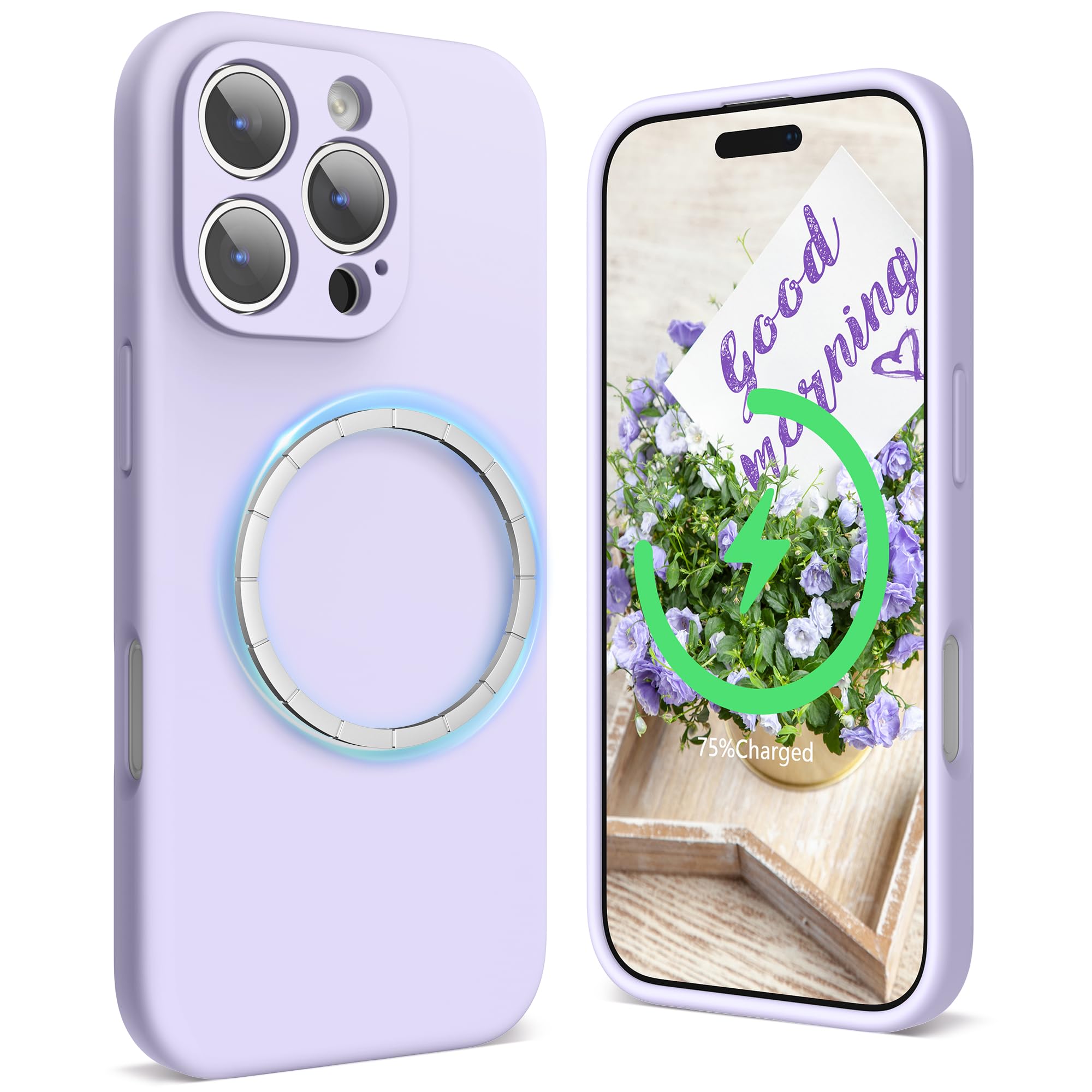 SURPHY Magnetic Design for iPhone 16 Pro Case, Liquid Silicone Protection for Each Lens Shockproof Gel Rubber Phone Case for iPhone 16 Pro 6.3 inch 2024, Lilac