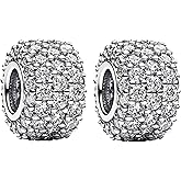 Doyafer 925 sterling silver charms Silver 5A zircon Silicone Spacer Beads Set for women's charms bracelets 2 per pack