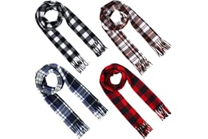 Bencailor 4 Pcs Kids Winter Scarf Kids Buffalo Plaid Scarves Christmas Warm Shawls Scarves Parent Child Scarf for Boys Girls