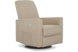 Evolur Harlow Deluxe Upholstered Plush Seating Glide Rocker, Swivel, Power Recliner with USB Port, Greenguard Gold Certified, Glider Chair for Nursery in Fawn
