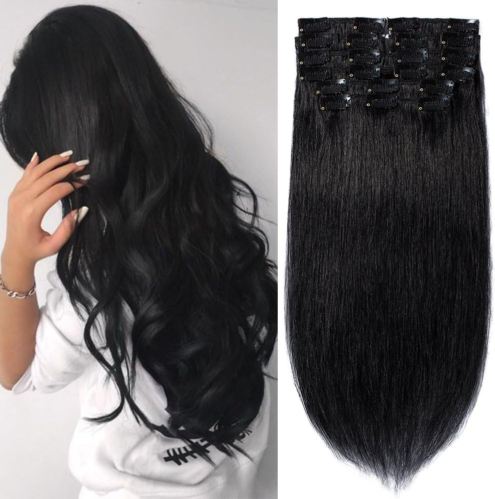 Hair Extensions Real Human Hair Clip in 10 Pcs Full Head Straight 100