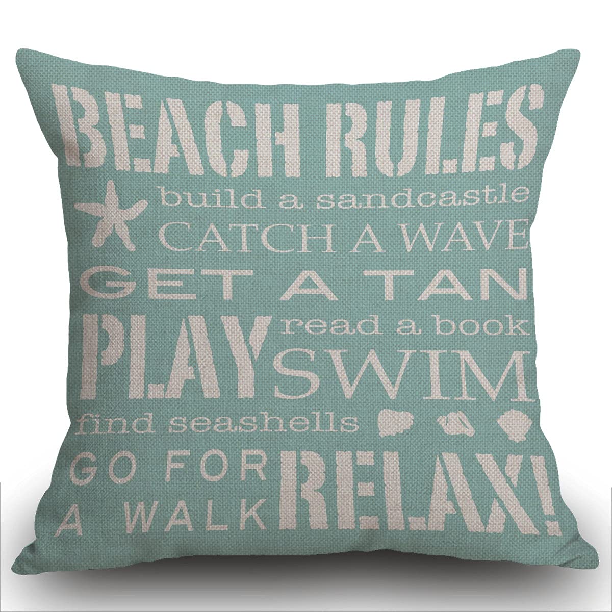 Smooffly Beach Rules Cushion Cover Outdoor Furniture Decorative Linen Square Double Sided Printing Pillow Cover for Home Office Sofa Couch Car Garden 45 x 45cm 18 x 18 inches