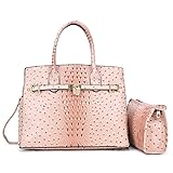 2 Pieces Set Ostrich Embossed Leather Satchel with