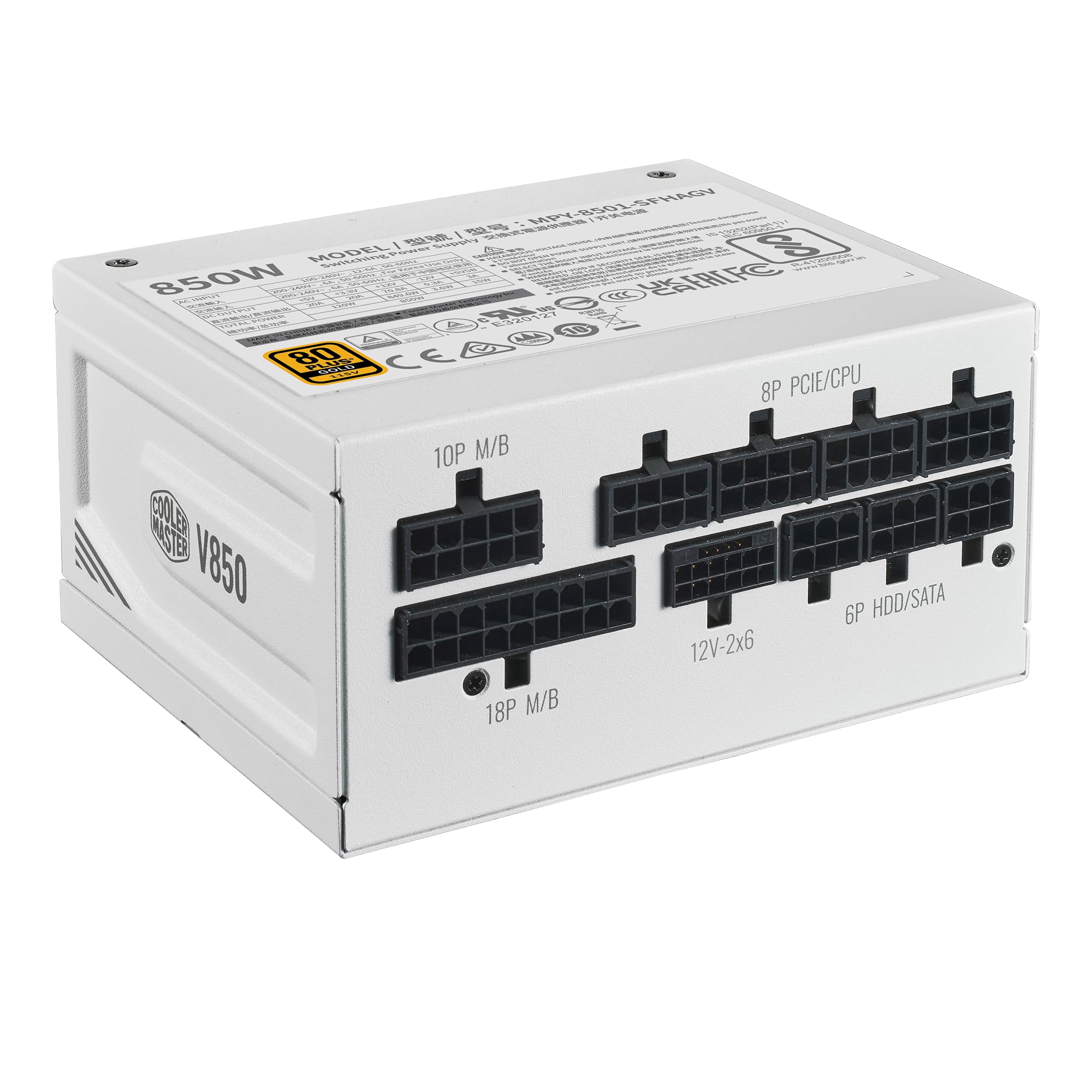 Cooler Master V850 Sfx Gold White Edition Full Modular, 850W, 80+ Gold Efficiency, Atx Bracket Included, Quiet Fdb Fan, Sfx Form Factor, 10 Year Warranty