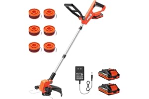 VARSK 20V String Trimmer Cordless, 12 Inch 2 in 1 Trimmer and Edger, Automatic Line Feed, Includes 2 X 2.0Ah Batteries/1 X Fast Charger/6 X Spare Spools, for Lawn, Garden, etc, Orange