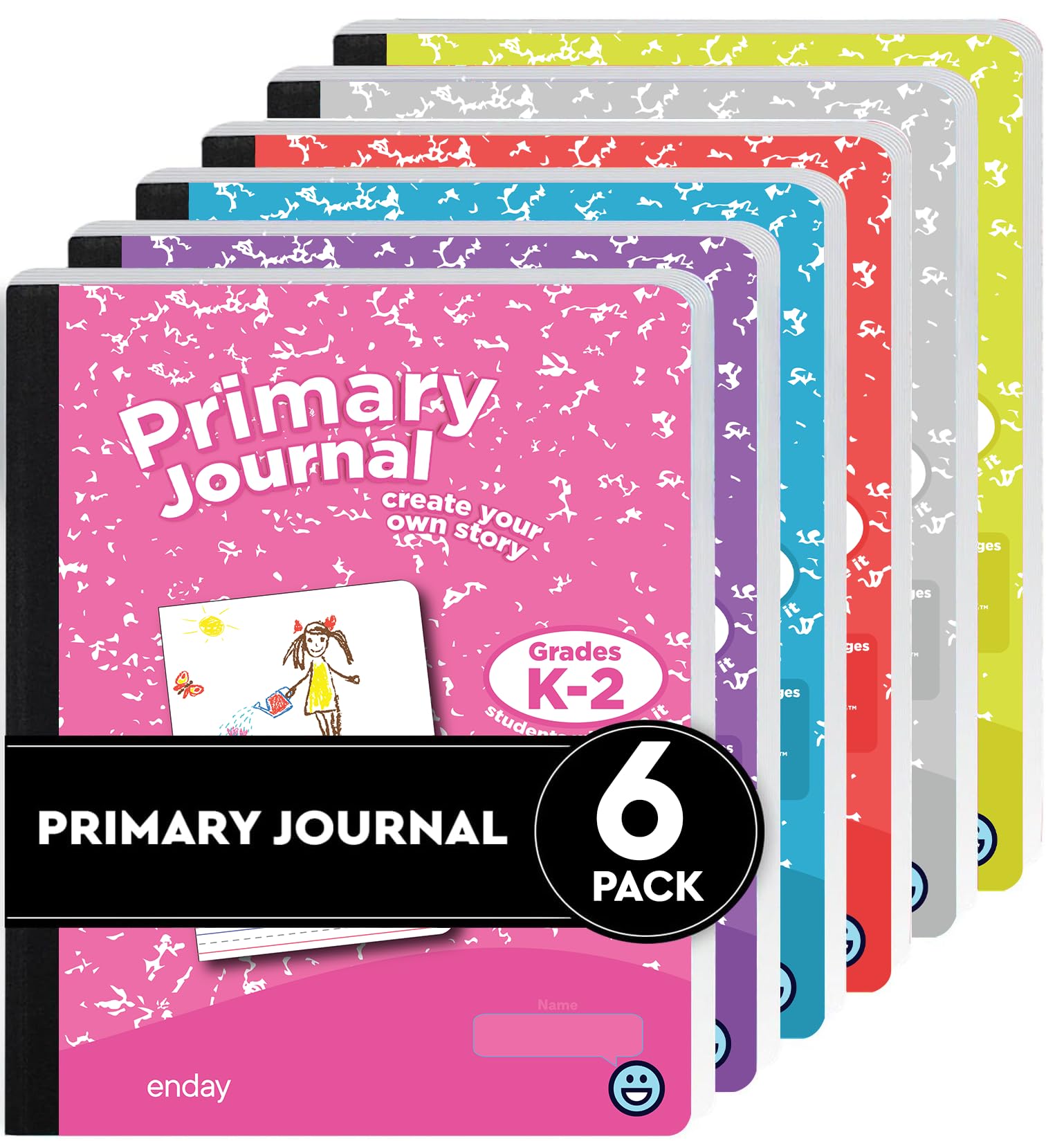 Photo 1 of Enday Primary Journal Grades K-2 (6 Pack) Primary Writing Journal, Half Page Ruled Composition Notebook for Kids, 100 Sheets kids Notebook, in Pink, Green, Red, Blue, Purple, Gray