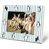 Yomisex Penguin Picture Frame 4x6, Penguin Gifts for Women Kids Photo Frame, Cute Blue and White Striped Picture Photo Frames for Desk Tabletop Wall Display Decoration