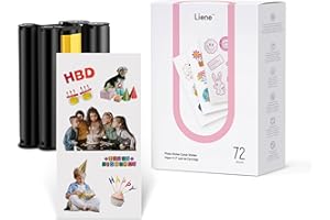 Liene Sticker Paper & Cartridge, 2 Ink Cartridge Refill & 72 sheets photo papers, 4x7", Dye Sublimation, Water & Oxidation-Proof, Compatible w/Liene PixCut S1 Photo Sticker Printer and Cutter