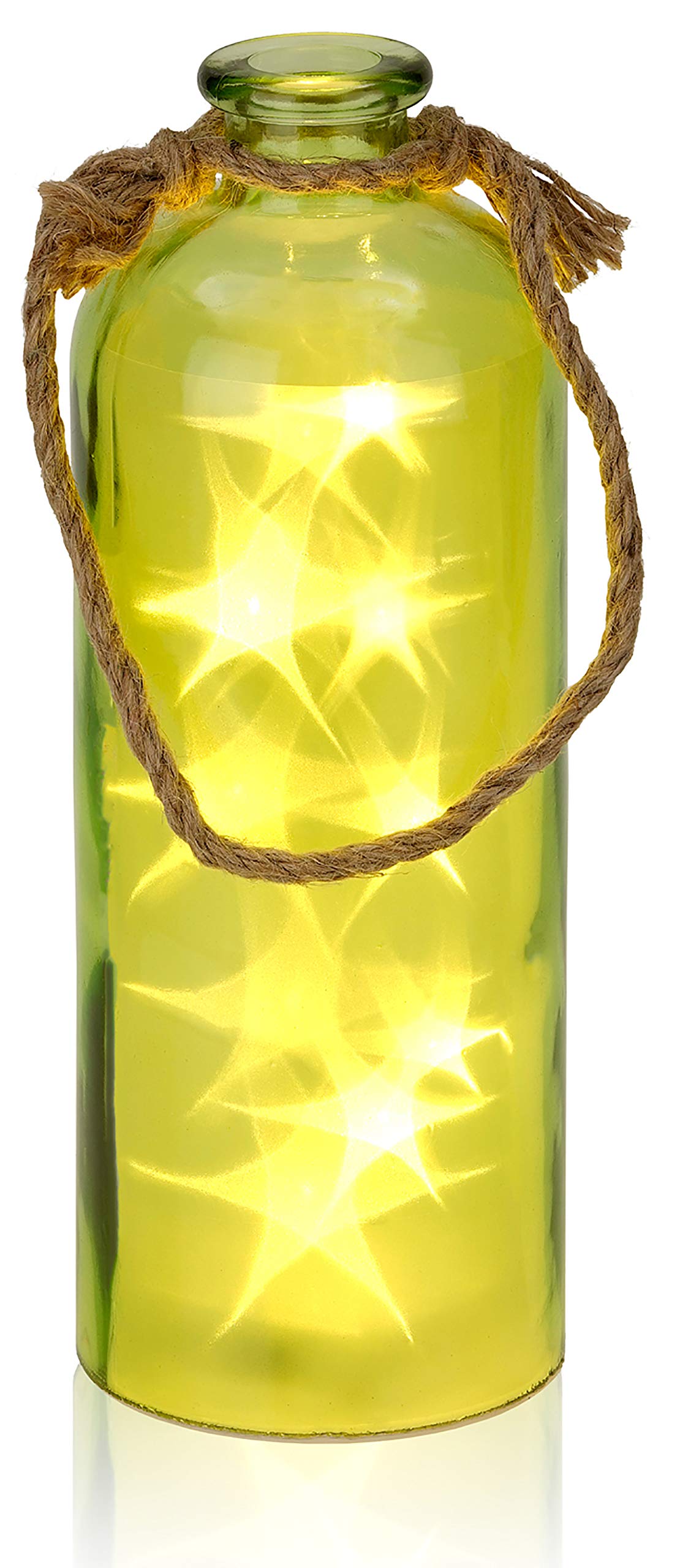 BRUBAKER Bottle Light with 10 LED Stars Pendant Lamp Hanging 4.3 x 12.4 Inches Green