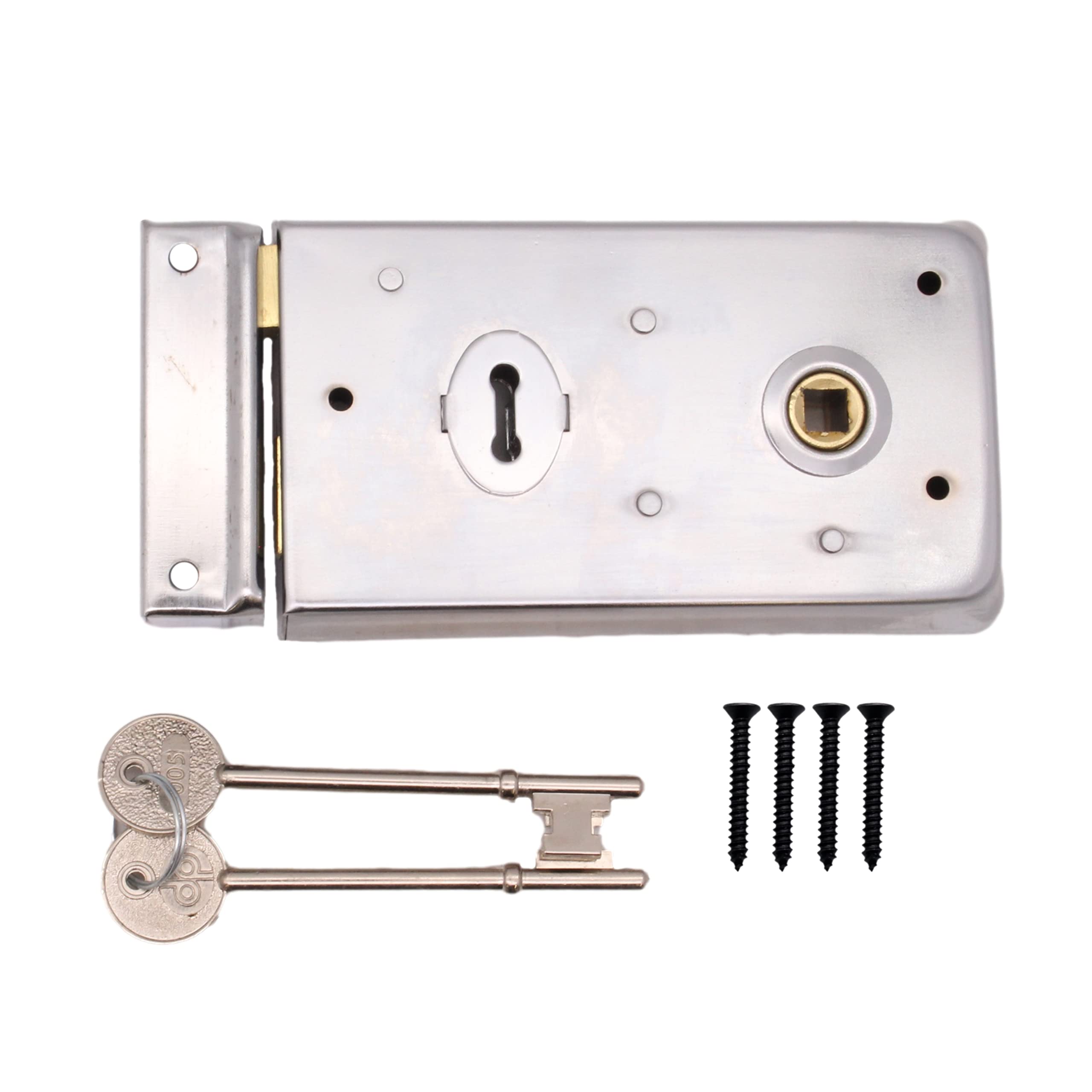 Rim Sashlock Satin Chrome Surface Mounted Lock 140 x 85mm
