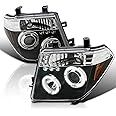 Spec-D Tuning Projector Headlights Black Compatible with 2005-2007 Nissan Pathfinder, 2005-2008 Nissan Frontier, Left + Right Pair Headlamps Assembly