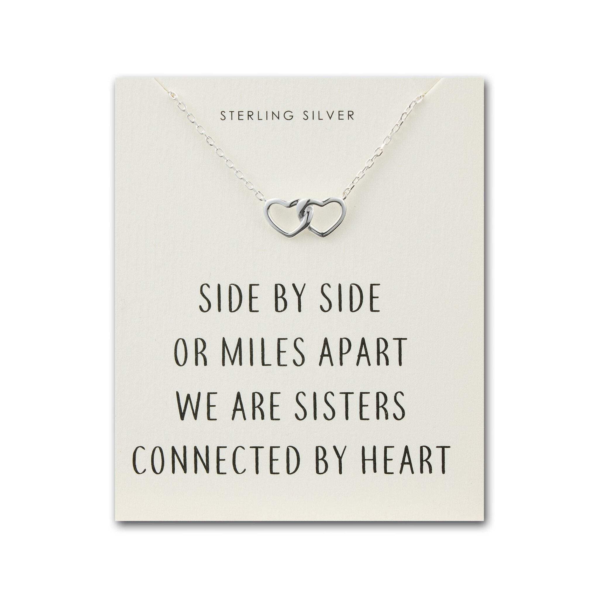 Philip Jones Sterling Silver Sister Heart Link Necklace with Quote Card