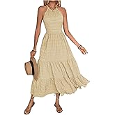 SOLY HUX Women's Summer Dress Halter Sleeveless A Line Ruffle Hem Flowy Long Dresses Sundress