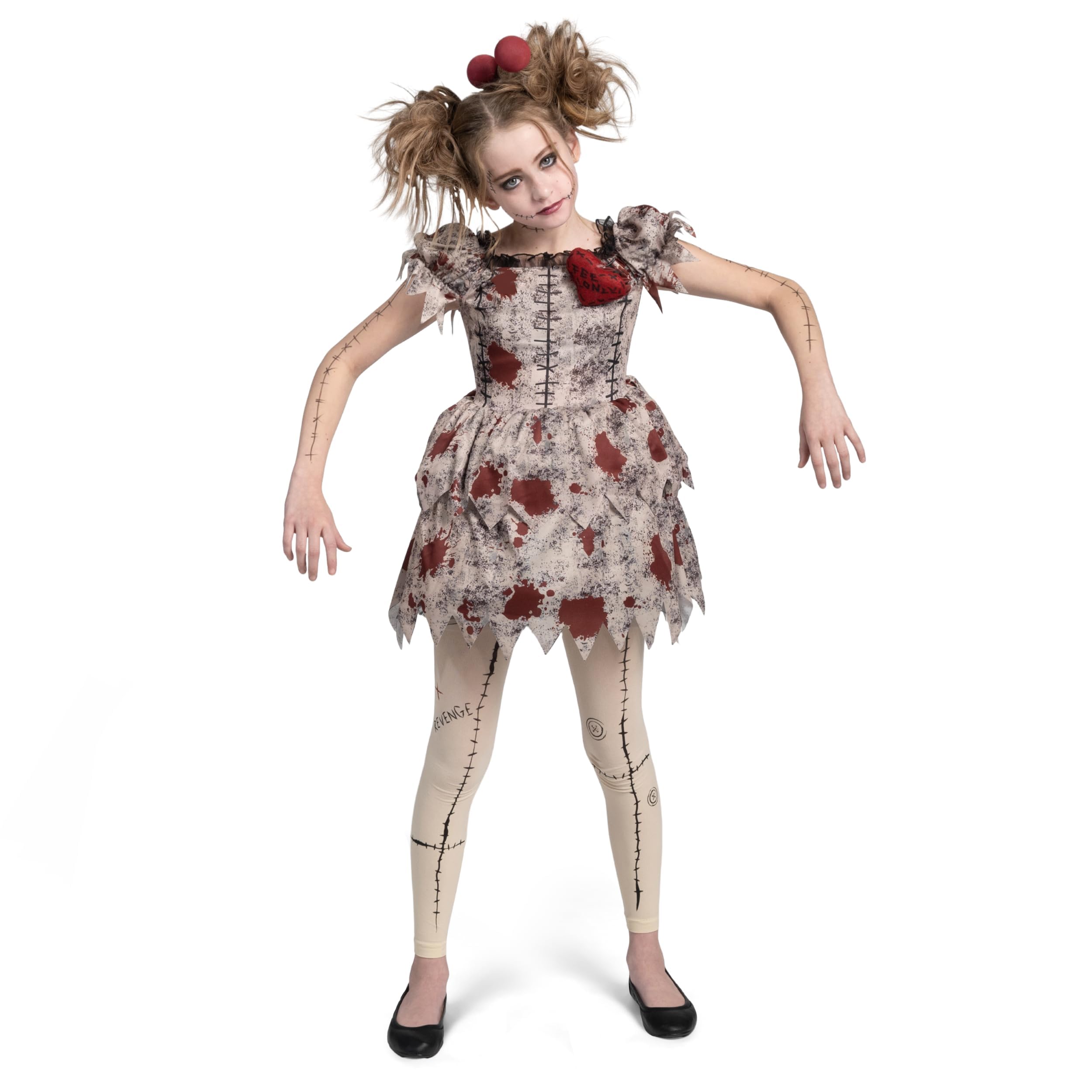 Spooktacular Creations Girl Creepy Doll Costume, Kids Voodoo Dress with Accessories for Girls Halloween Dress Up and Role Playing